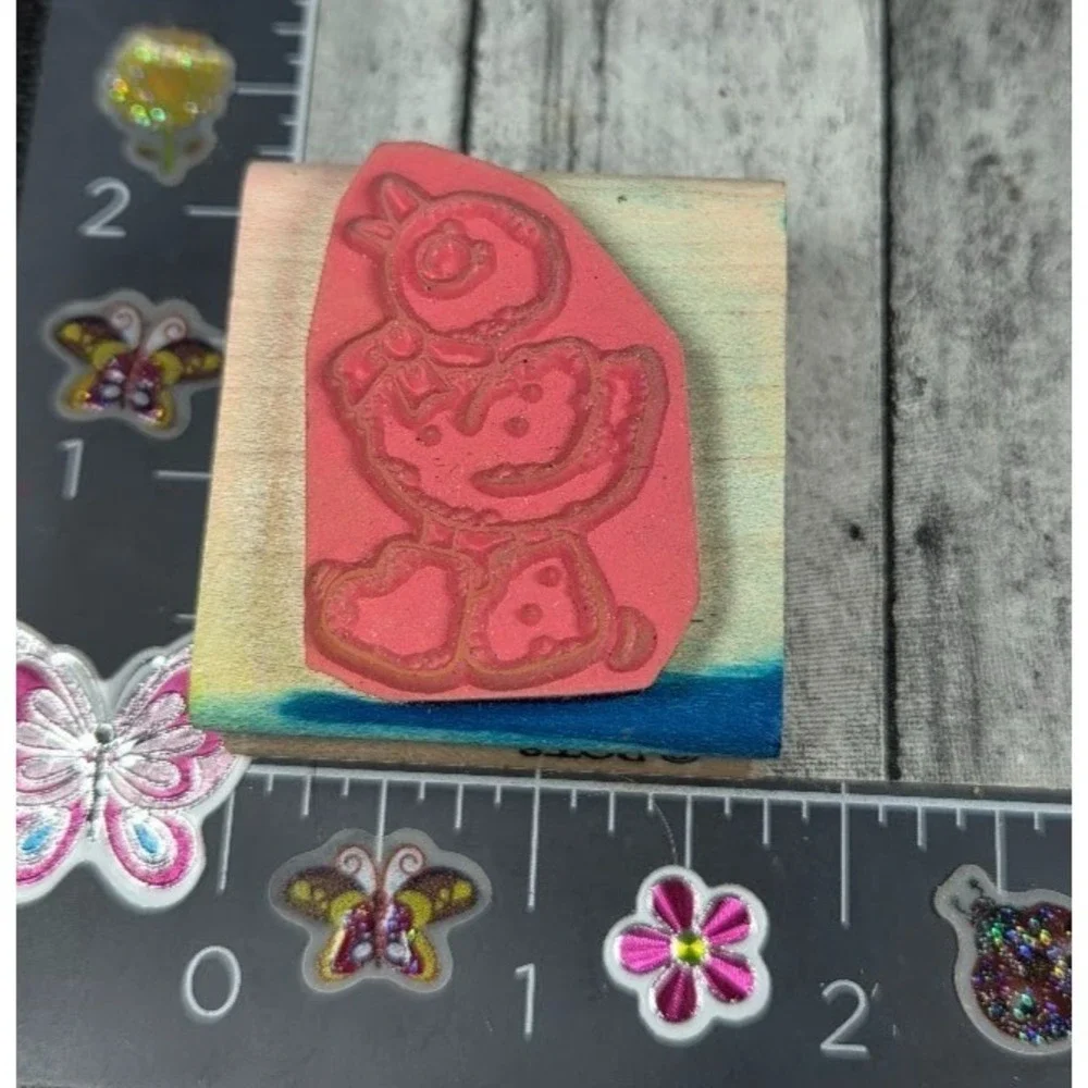 Dots Country Duck With Boots Bow Stitch Rubber Stamp Wood #076